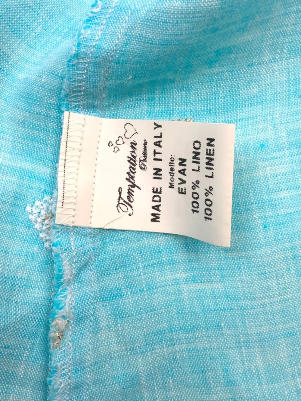 Temptation Positano Blue Straight Cut Embroidered Bohemian Linen Blouse Sz M - Picture 14 of 16